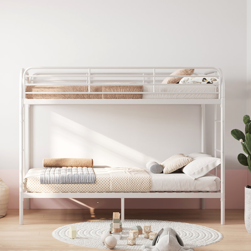 Lit superposé avec échelle et lit superposé en métal à garde-corps haut, espace de rangement, silencieux, simple sur simple