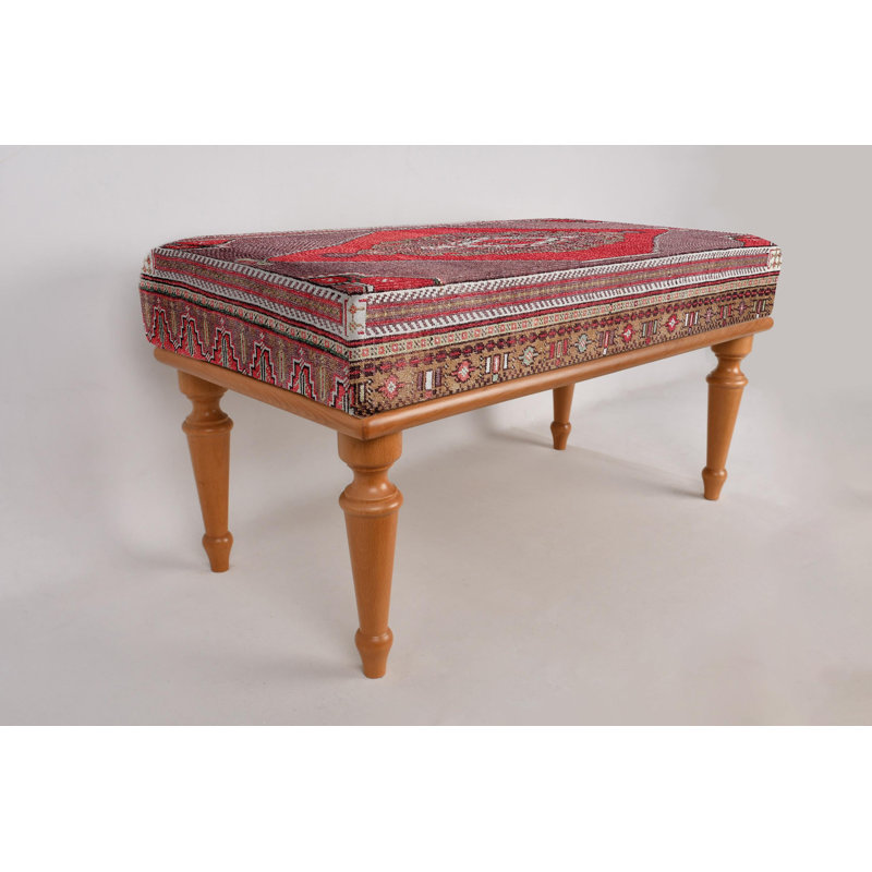 Cotton Upholstered Bench, Black, 45cm H x 120cm W x 45cm D