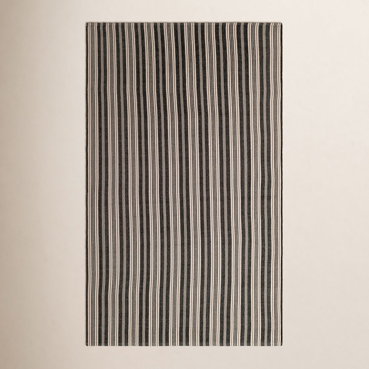 Remat Ticking Stripe Black/Ivory Handwoven Indoor/Outdoor Rug