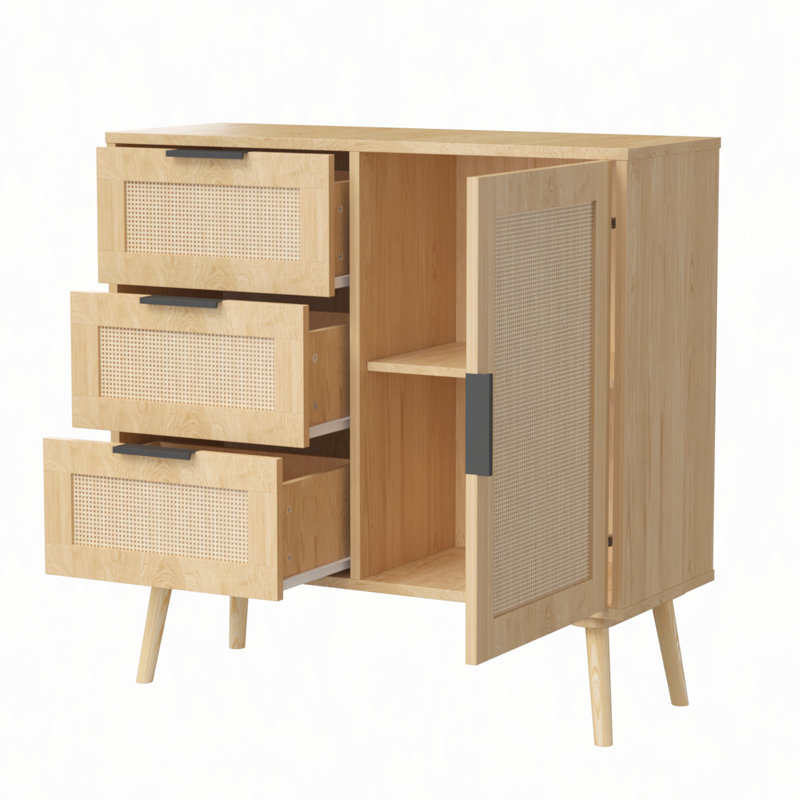 Commode de rangement en rotin moderne avec armoire de rangement en bois pour chambre à coucher, salon, entrée et couloir