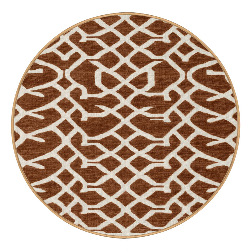Tapis brun treillis lavable à la machine, Rond 8 pi