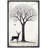 " Black & White Landscape With Tree, Birds & Deer Plants Modern Art Rustic "-101469458-101469460