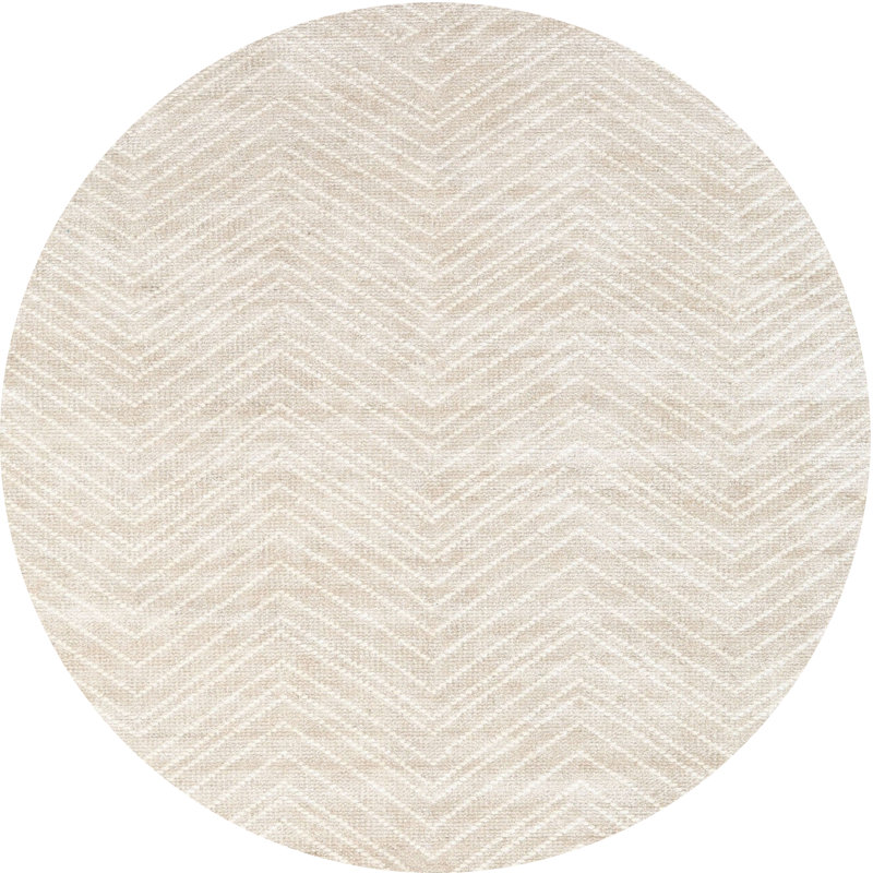 Tapis à chevrons beige, Rond 8 pi