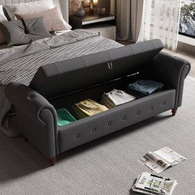 Banc de lit en tissu gris foncé