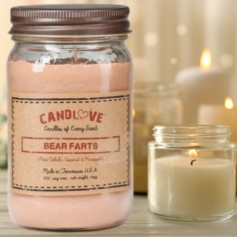 Bougie parfumée avec support en verre Bear Farts