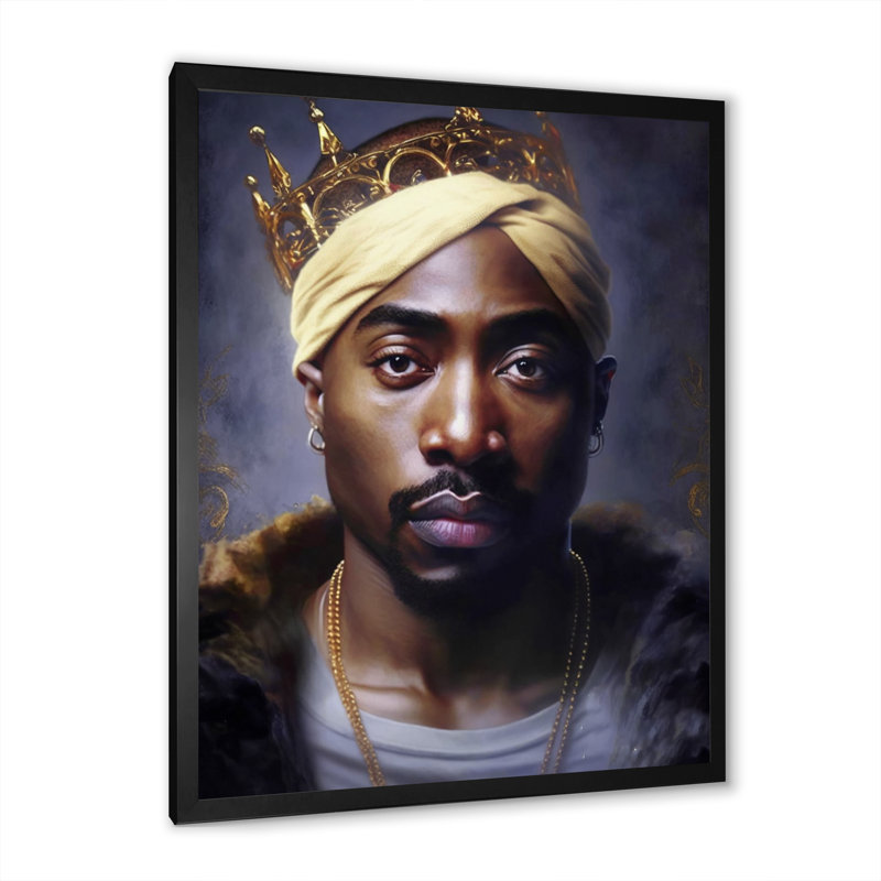 Célébrité Tupac King Of Rap I - art mural sur toile Celebrity, Cadre photo noir, H 20 po x l 12 po