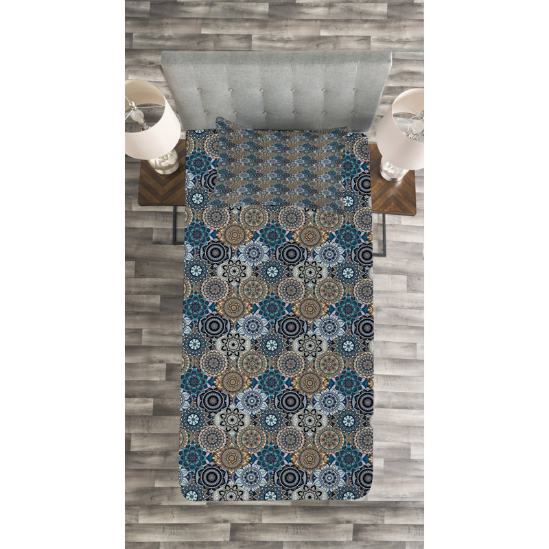 Adilyn Blue/Yellow Microfibre Bedspread Set, 170 x 220 cm Bedspread - 1 Sham