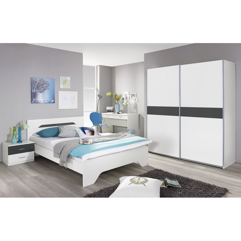 Ewert Bedroom Set, Alpine white and metallic grey