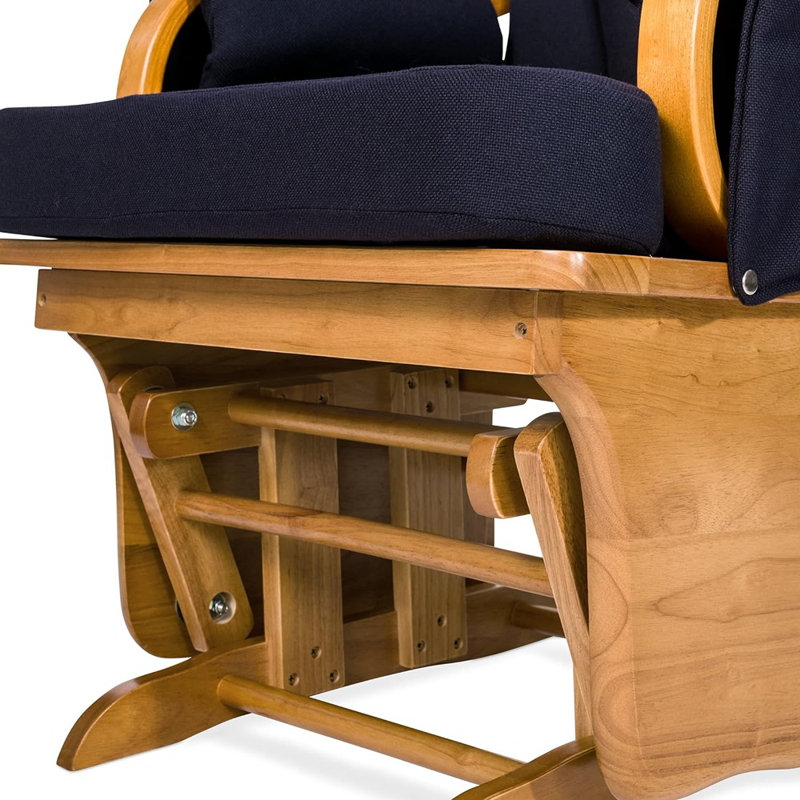 Natural Wood and Navy Blue Cushioned Glider Rocker
