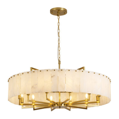 40 in. Gold 12-Light Drum Alabaster Chandelier Dining Kitchen Island Lights