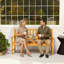 3 Seater Brown Wooden Garden Bench, Outdoor Patio Loveseat with Liftable Middle Table, Weather-Resistant Pine Wood Seating 2 to 3 People