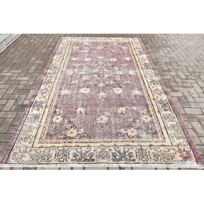 Soft Purple And Cream Vintage Turkish Rug With Elegant Floral Design For Home Decor And Area Coverage