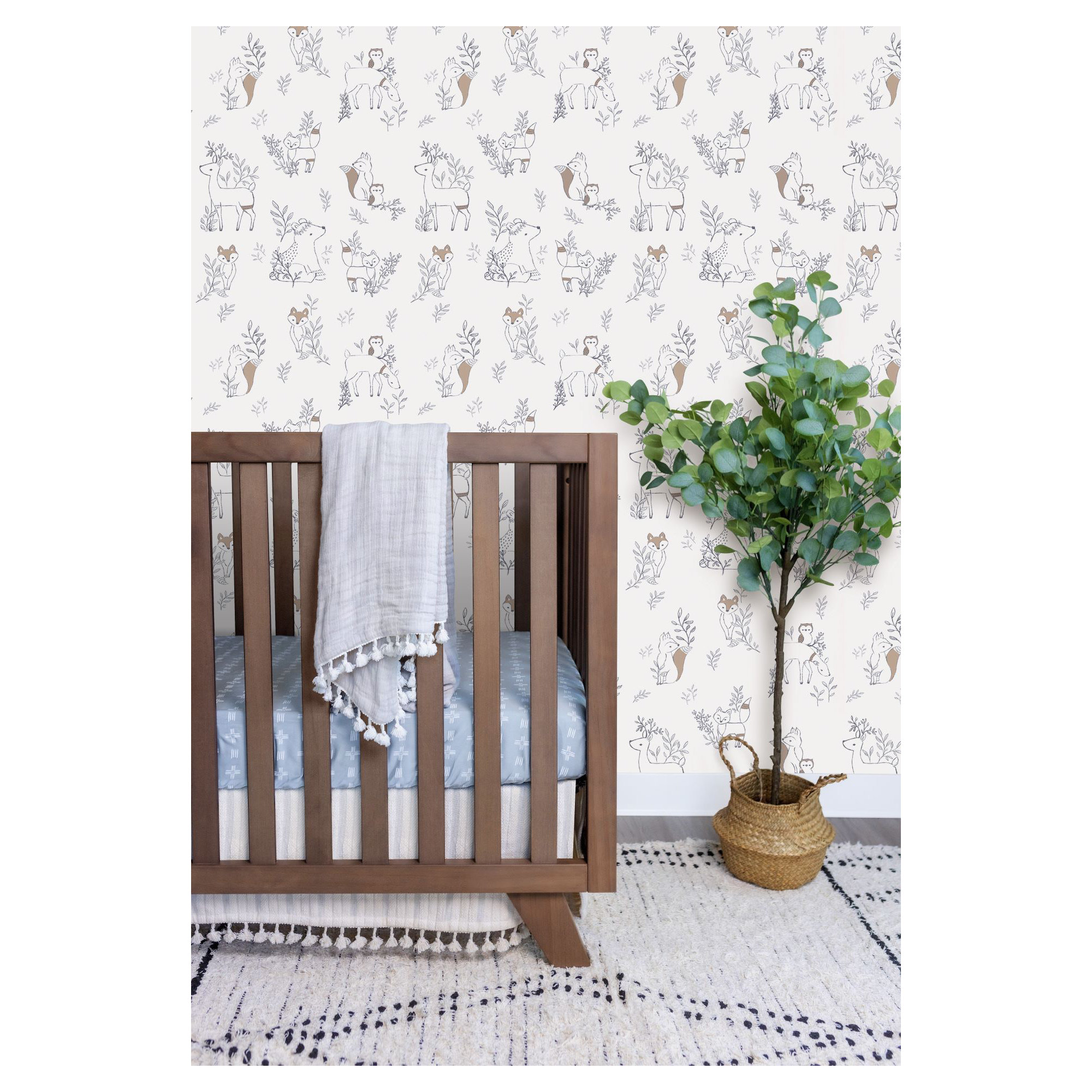 Gardenia Woodland Animal Nursery Wallpaper, Traditional Application