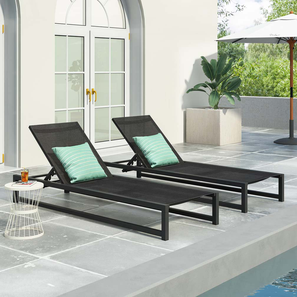 Lindenberg 27" Patio Chaise Lounge Set, Black