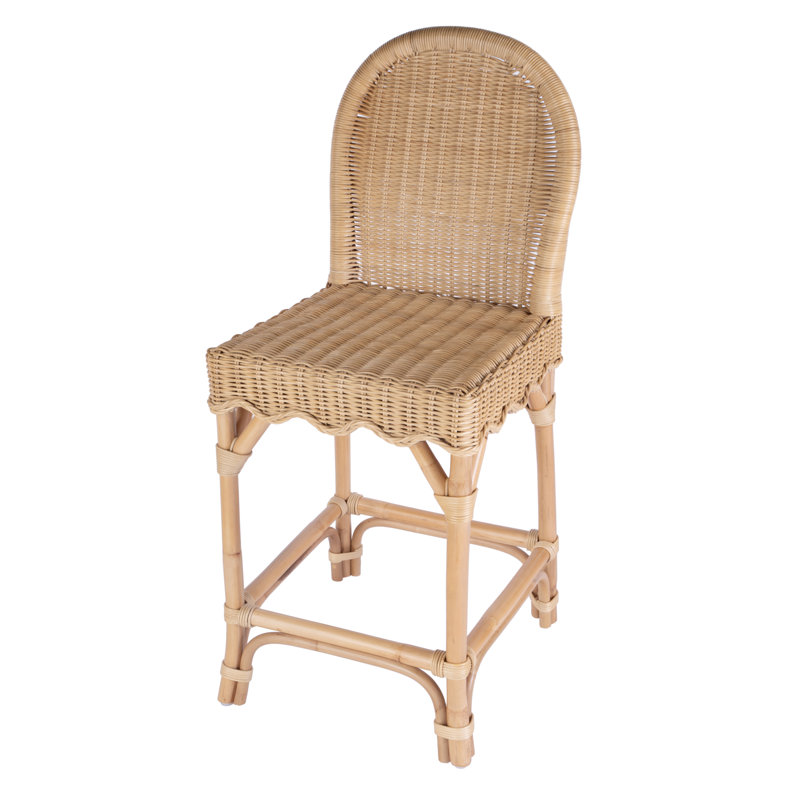 Flora Rattan 30" Scalloped Edge Bar Stool, Counter Stool (24" Seat Height)