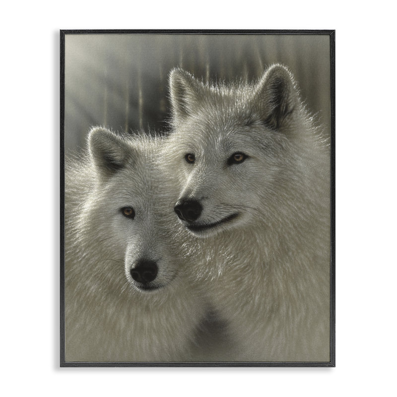 Sunlit Soulmates Wolves Framed Giclee, design by Collin Bogle, 14" H x 11" W, Midnight Black Framed Giclee