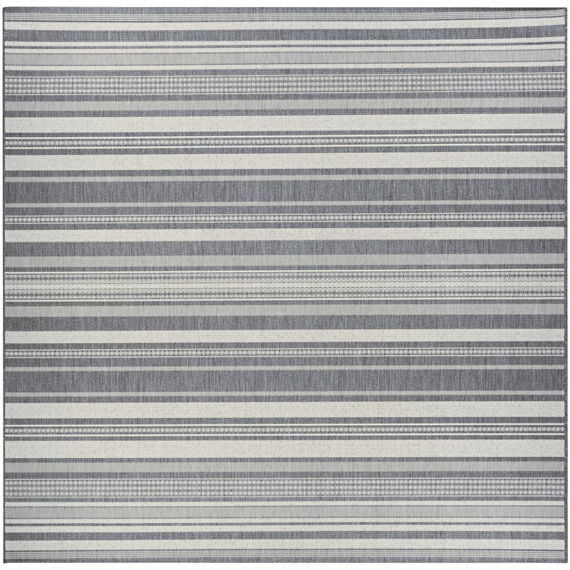 Sania Striped Champagne Grey Indoor Outdoor Area Rug, Square 8'6"