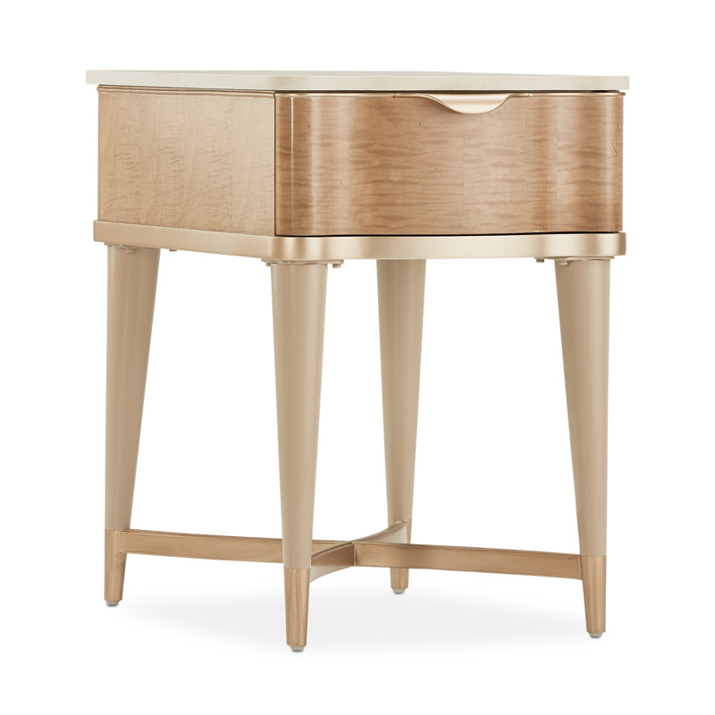 Beige and Cream Marble Top End Table with Storage