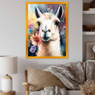 Portrait d'un lama avec des eurs