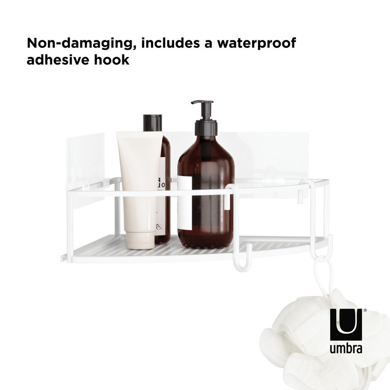 White Metal Corner Shower Caddy Set with Suction Mount