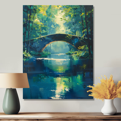 Bleu, été, rivière, voie d'eau, pont, pont, art mural, salon