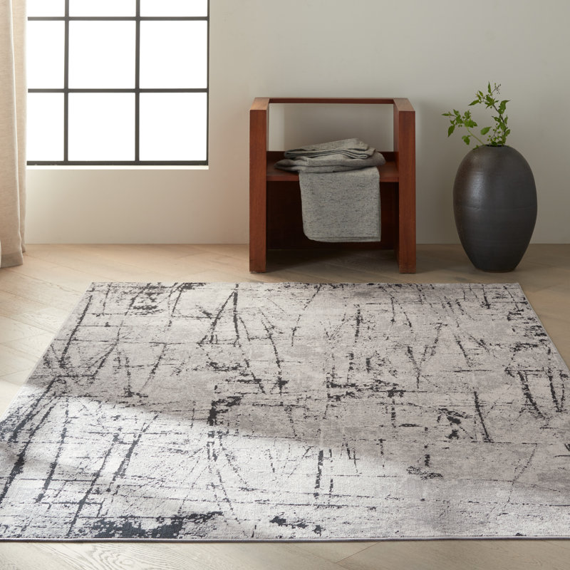 Tapis abstrait ivoire / gris Vapor, Rectangle 9 pi x 12 pi