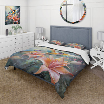 Ensemble de housse de couette en microfibre / polyester Tropical Flowers with Beautiful Bird