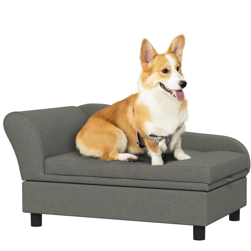 Canapé pour animal de compagnie Pawhut, canapé pour chien, lit surélevé pour petits et moyens chiens, avec rangement caché, coussin doux capitonné, gris