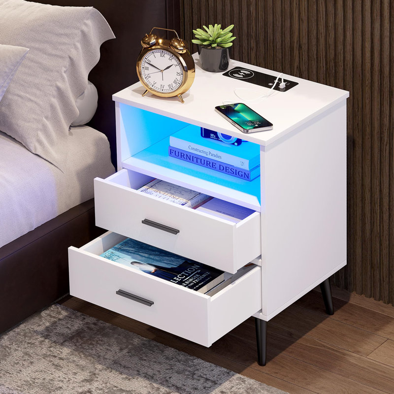Demyra 45cm W Manufactured Wood Bedside Table, White