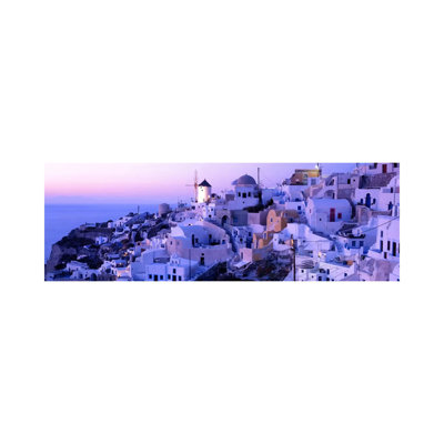 Evening Twilight, Oia, Santorini, Cyclades, Greece - Wrapped Canvas Panoramic Print