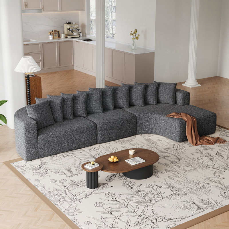 Ensemble de canapé modulaire Chenille Right, en forme de nuage, avec 10 coussins, Gris