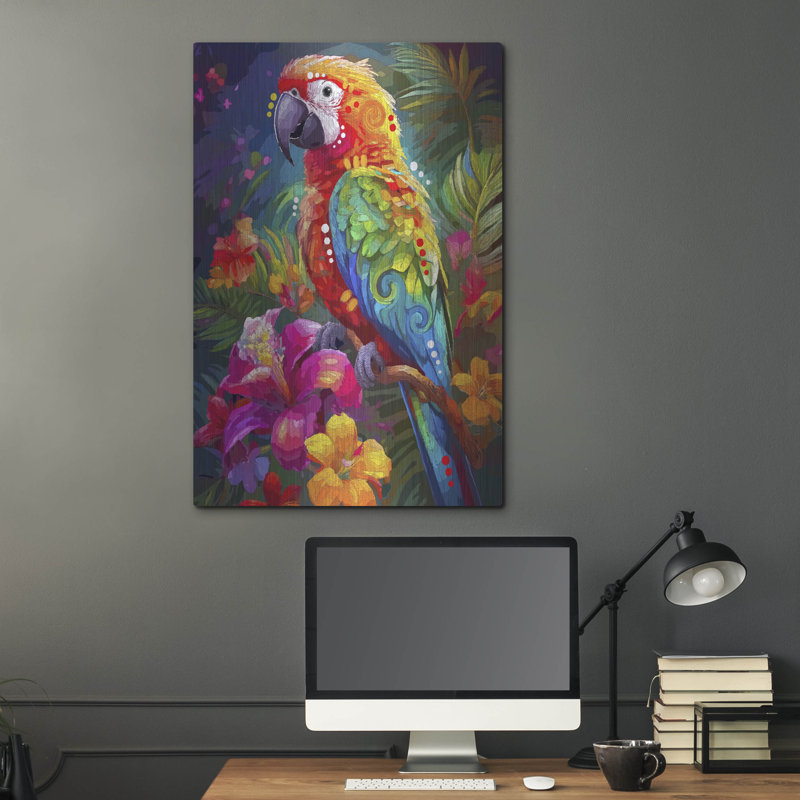  «Tropical Parrot» par Dean Russo, art mural en métal, 24 po x 36 po, H 36 po x l 24 po