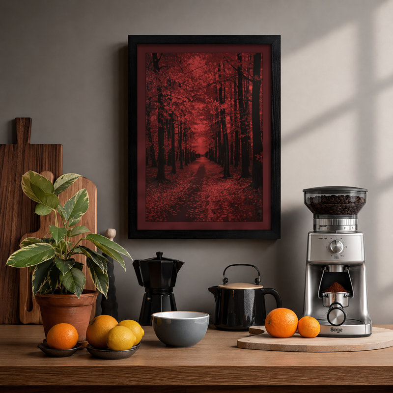 Crimson Forest Path Moody - Print, A1 - 84.1 x 59.4 cm, Black