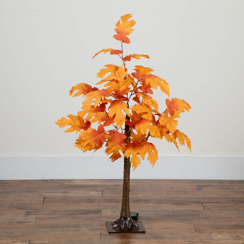 Pre-Lit Autumn Maple Artificial Fall Tree With 180 Warm White LED Lights, 36" H x 24" W x 24" D