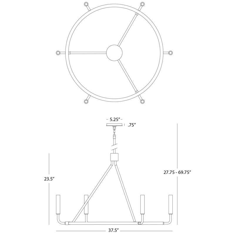 Mavisten Edition Carbonia 6 - Light Chandelier, 49" H x 37.5" W x 37.5" D, Mavisten Brass Duex