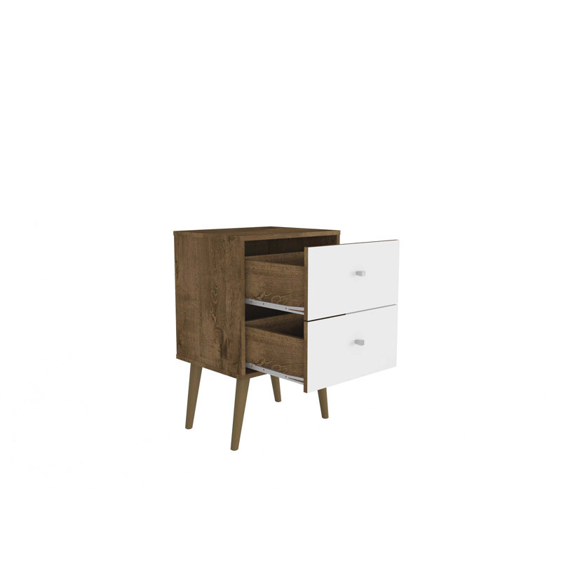 Table de chevet 18 po Liberty en brun rustique et blanc (2 tiroirs), Brun / Blanc