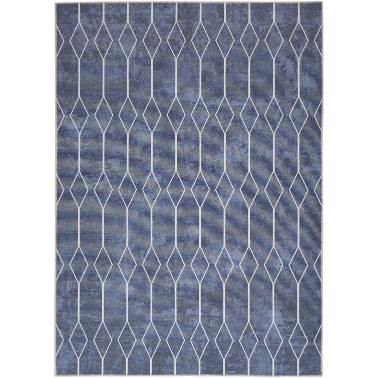 Pymble Geometric Machine Washable Area Rug in Navy Blue