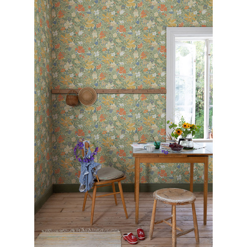 Papier peint floral Harriette, Vert sauge