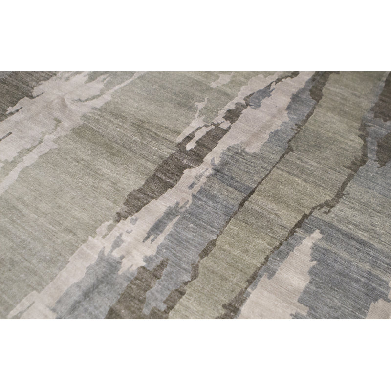 Cotton Abstract Area Rug in Gray