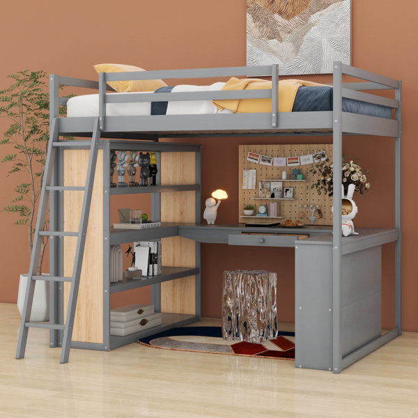 Harriet Bee Hamide Full Size Loft Bed with Ladder, Shelves | Wayfair