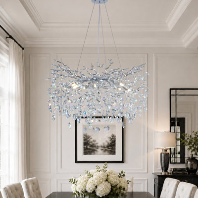Abe 10-Light 30" Dimmable Tree Branches Crystal Linear Chandelier