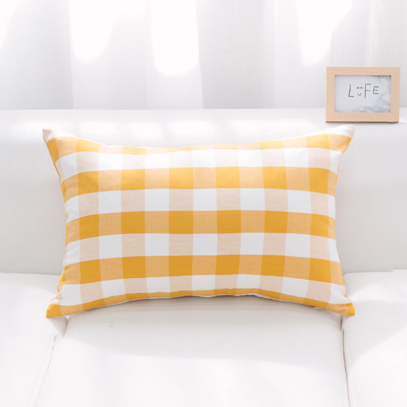 Buffalo Check Cotton Throw Pillow, Yellow/White, 16" x 24", Cover Only