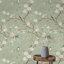 Rouleau de papier peint à motif de fleurs de cerisier vert sauge-492152164
