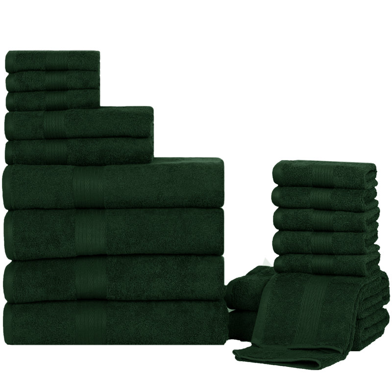 Ensemble de serviettes 100% coton doux et épais Como, Vert, Ensemble de serviettes 18 pièces