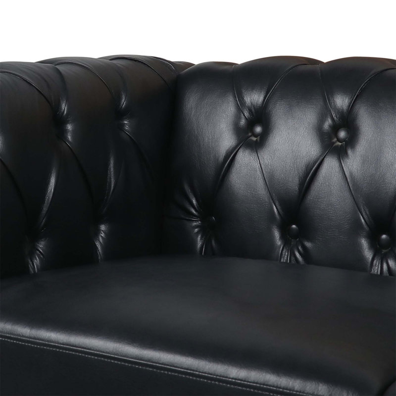 Canapé Chesterfield en polyuréthane à accoudoirs roulés., 84" W, Noir