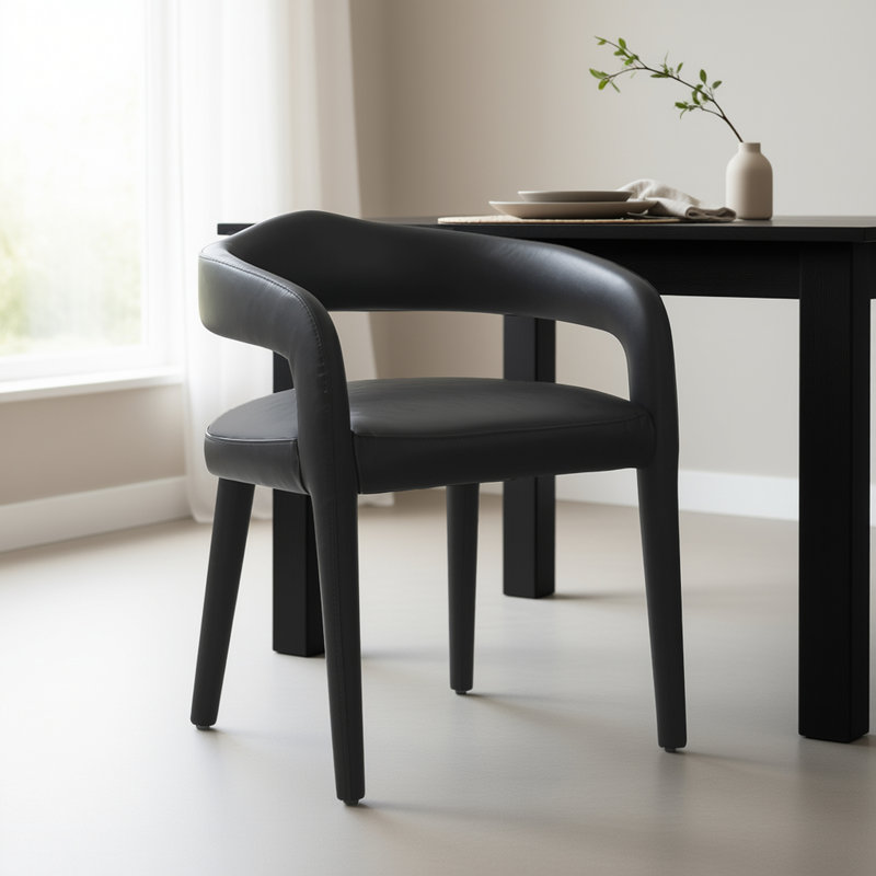 Modern Faux Leather Dining Chair, Set of 2, Charcoal