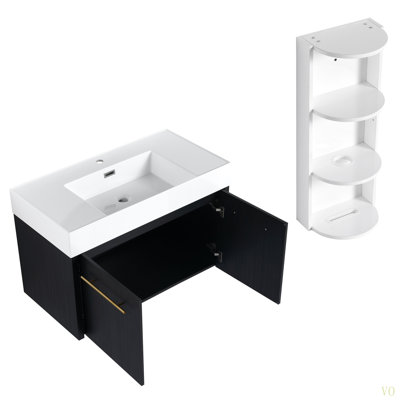 Meuble-lavabo mural 36 po avec lavabo et support de rangement, lavabo en résine à rebords épais, ensemble KD