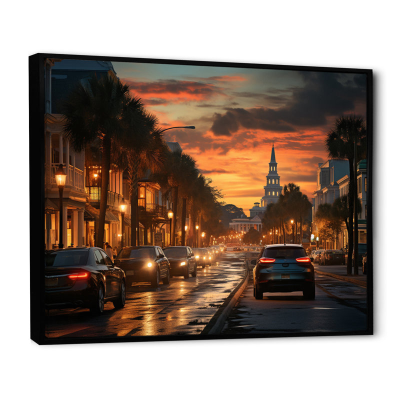 Charleston Beautiful Cityscape III, reproduction d'art sur toile, L 40 po x H 30 po, Cadre flottant noir