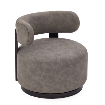 Brizo Modern Minimalist Curved 360 Swivel PU leather Upholstered  Club Chair with Wooden Base and Barrel Back Design