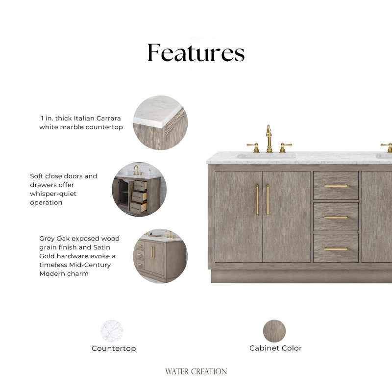 Hugo 72'' W Double Vanity, Satin Gold, 60"